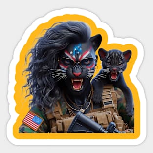 Woman Warrior Panther with Cub by focusln Sticker